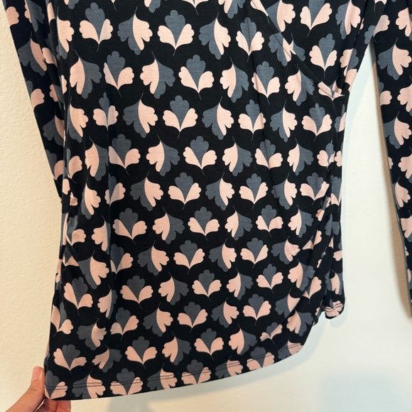 Boden Floral Print Navy Blue Faux Wrap Long Sleeve Blouse Top - Picture 2 of 10